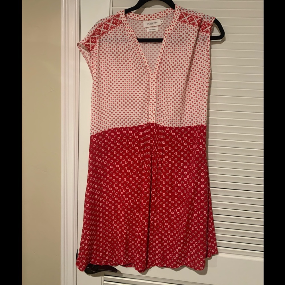 indi & cold red and white dress/tunic with pockets